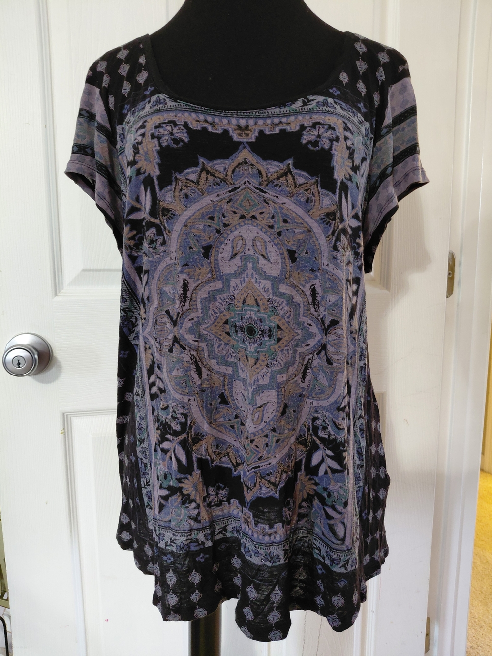 Lucky Brand Black and Lavender Medallion Tunic Top